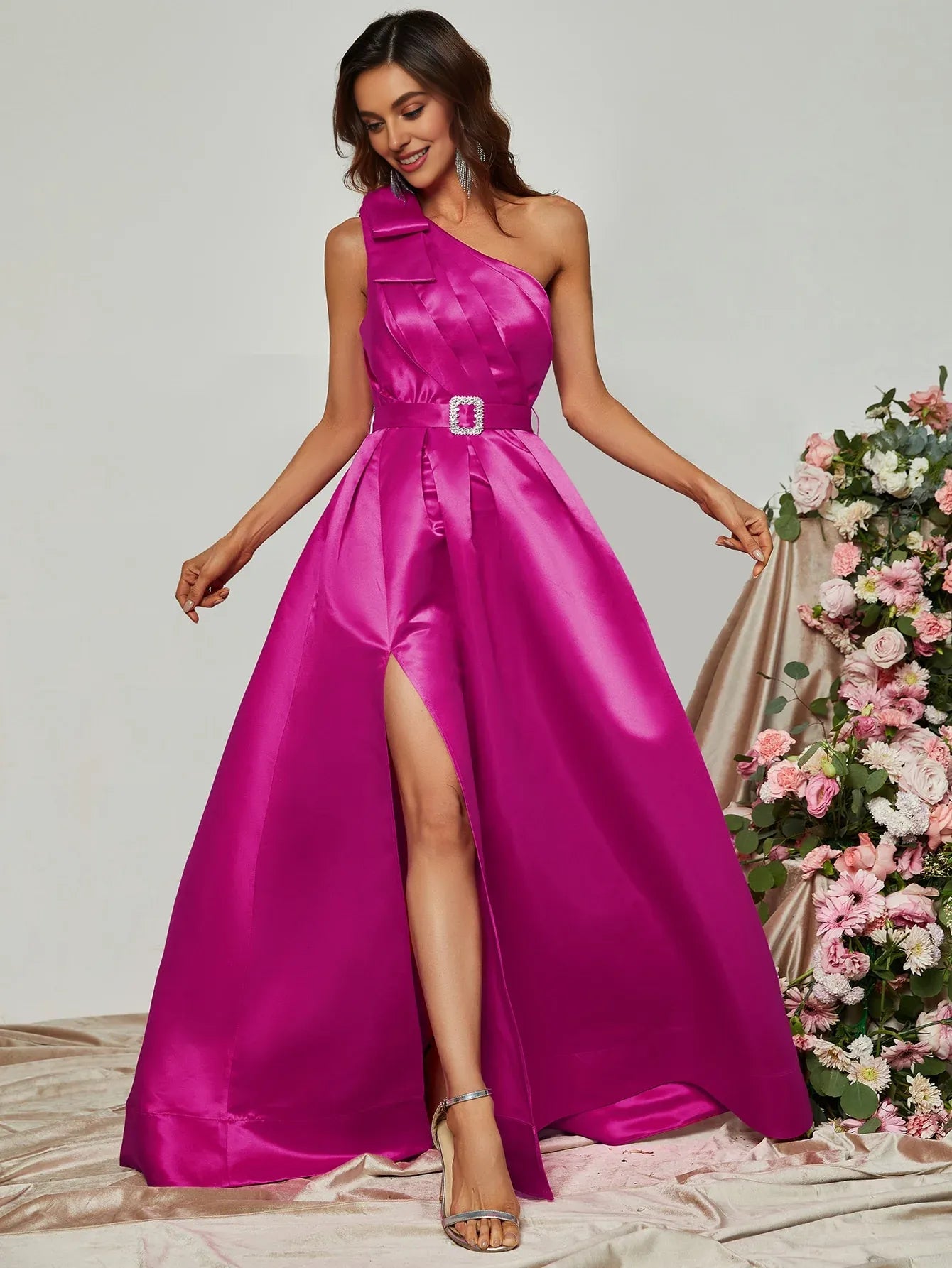 Elegant A-Line One Shoulder Sleeveless Zipper Up Floor-Length Prom Dress